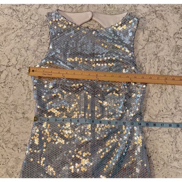 Cache Vintage Y2K Silver Sequin Mini Dress Mod Sheath Made in USA XS/S - Picture 15 of 15